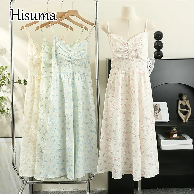 

2023 Summer New Women Chic sling v-neck print cotton linen party Dress Female Elegant strap A-line Dresses