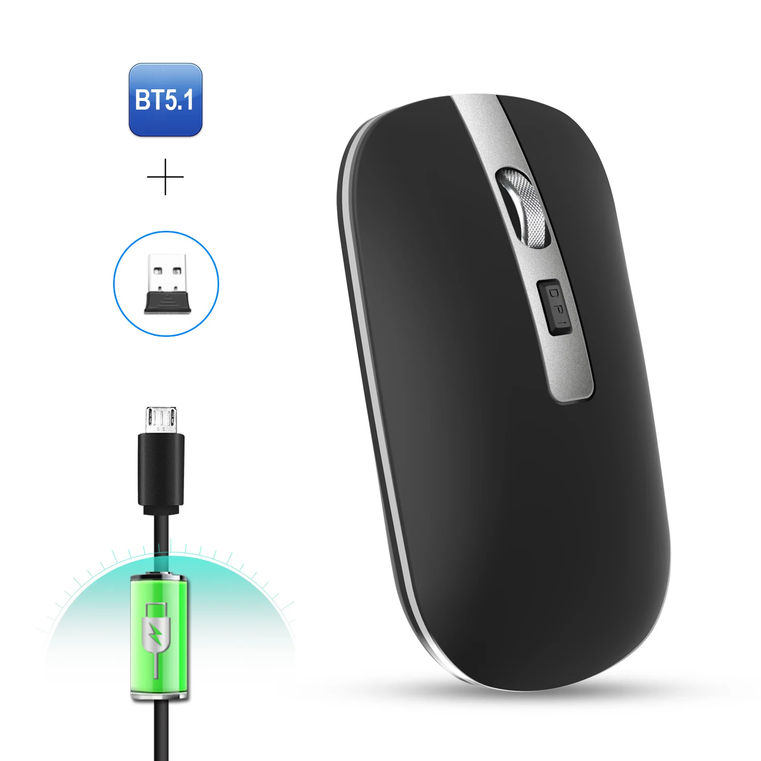 

New Rechargeable 2.4G Wireless Game Mouse Dual Mode Bluetooth 5.1 Optical Mute Mice 4 Button 1600DPI For Desktop Office PC Gamer