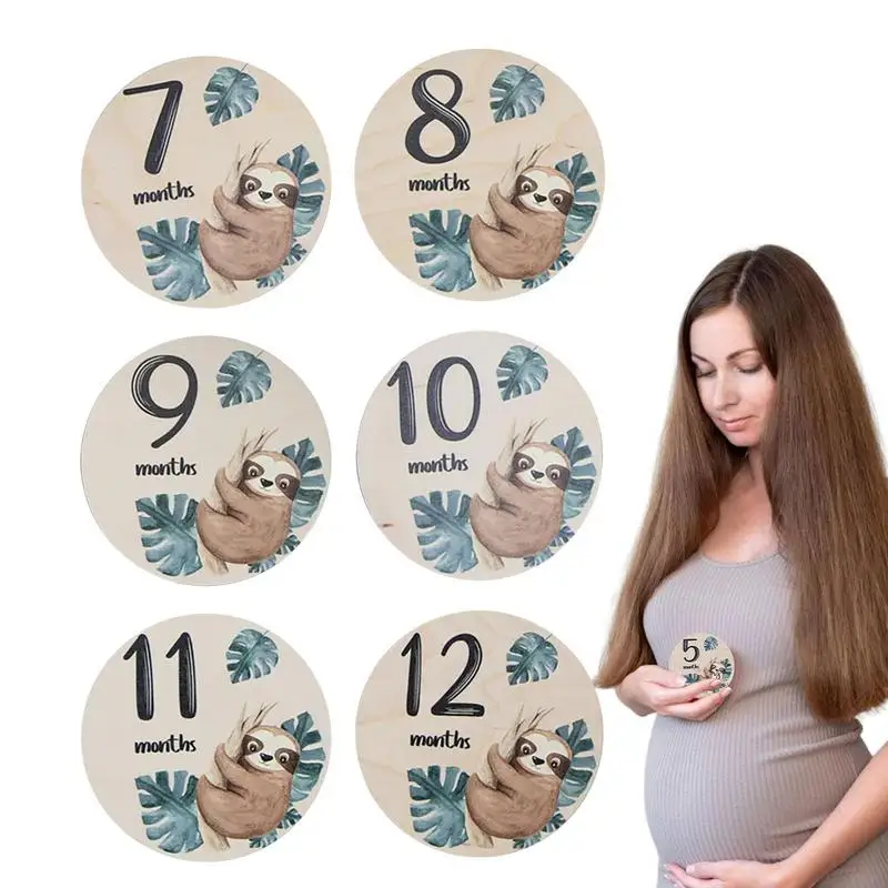 Monthly Sloth Milestone Card Wooden Pregnancy Journey Milestone Markers Milestone Props Record Card For Newborn