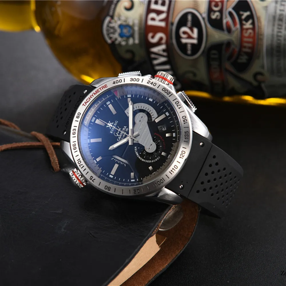

Tag-huerx New Watch for Men Trendy Outdoor Sports Personality Multifunctional Chronograph Rubber Luminous Calendar Quartz Watch