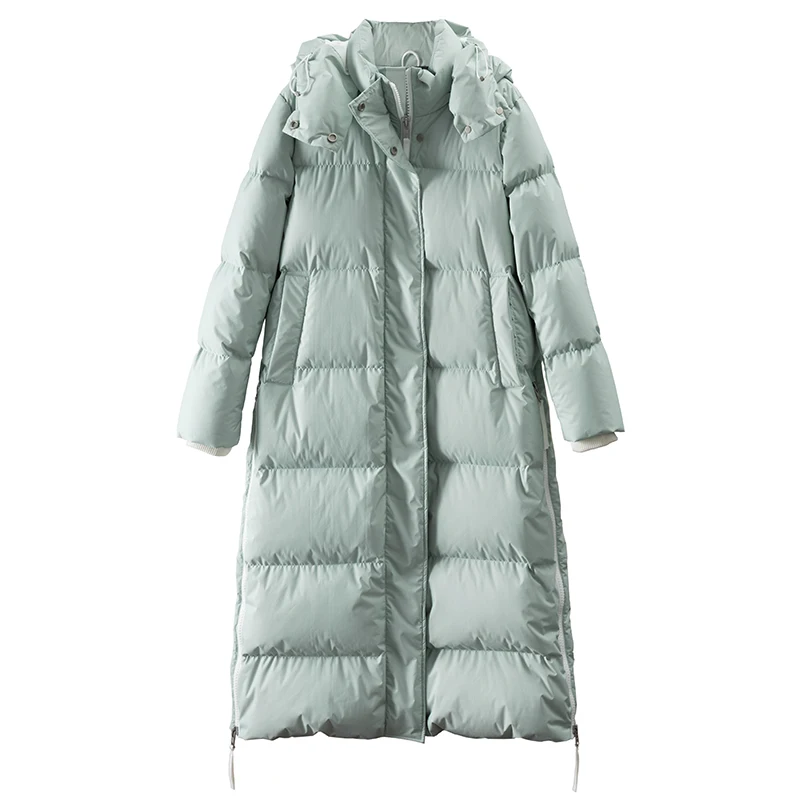 Winter Long Puffer Jacket  95%  White Duck Down Polyamide Basics Wide-waisted Zipper Jackets for Women  Casaco Feminino Inverno