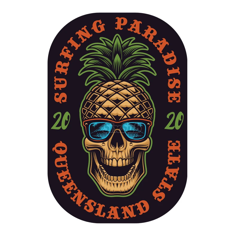 Pineapple Skull Surfing Theme Skateboard Surfboard Sticker Waterproof 226011#