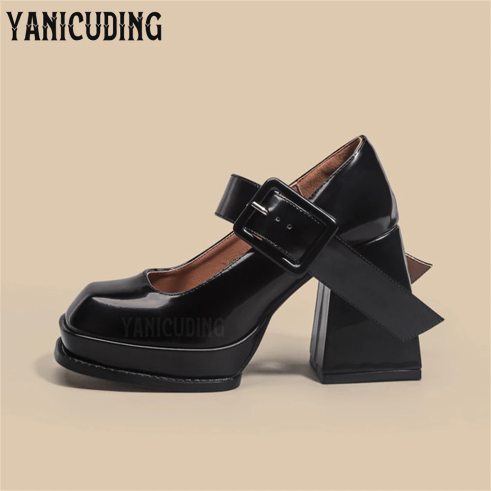 Туфли-лодочки женские на блочном каблуке Классическая лакированная кожа ремешок