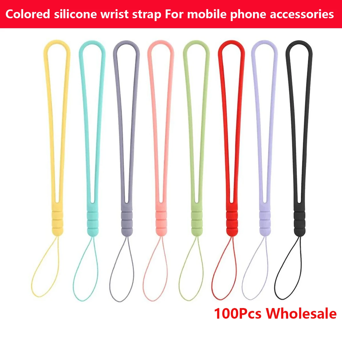 

100Pcs Wholesale Color Silicone Lanyard Rubber Wristband For Phone Umbrella Water Bottle USB Thumb Drive Keys Badge Camera