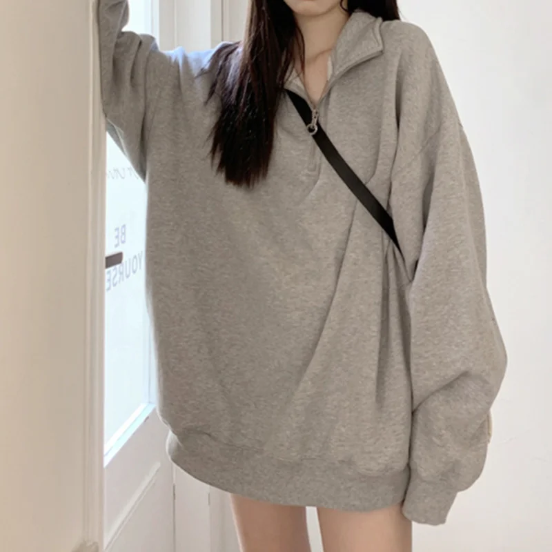 

Grey Pullover Sweater, a Sense of Design, Women's Spring and Autumn 2021 New Oversize Loose and Lazy Top