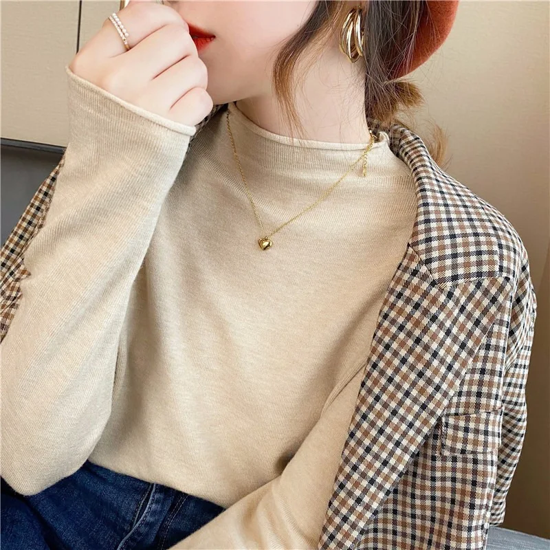 

Женские свитера с ложным воротником на осень и зиму, корейский Тонкий пуловер, Женские базовые Топы, повседневный мягкий вязаный свитер, мягкий теплый джемпер