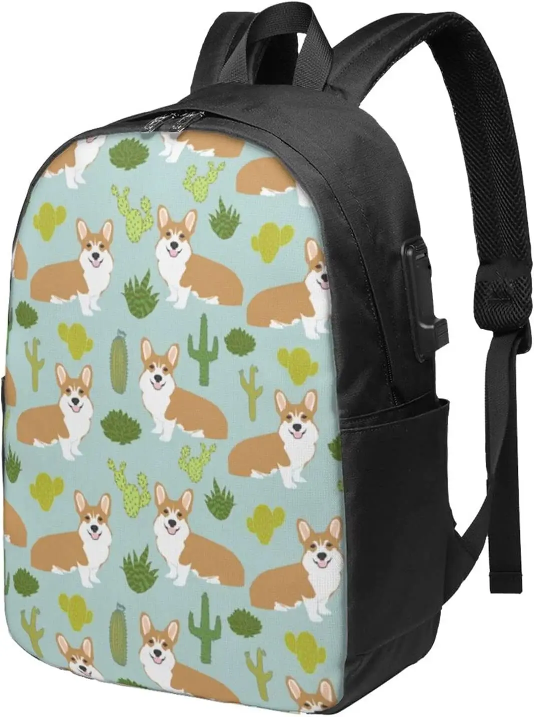 

Cute Cartoon Welsh Corgi Cactus Dogs Backpack School Bookbag Computer Backpack 17 Inch Laptop Backpack with Usb Charging Port