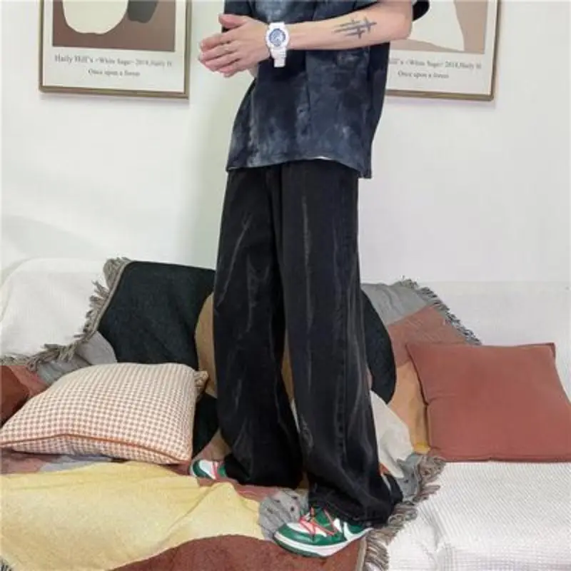 

Men's Jeans Black Tie Dye Street Straight Loose Wide-Leg Pants Oversize Jeans For Men Clothes Hip Hop Autumn Streetwear