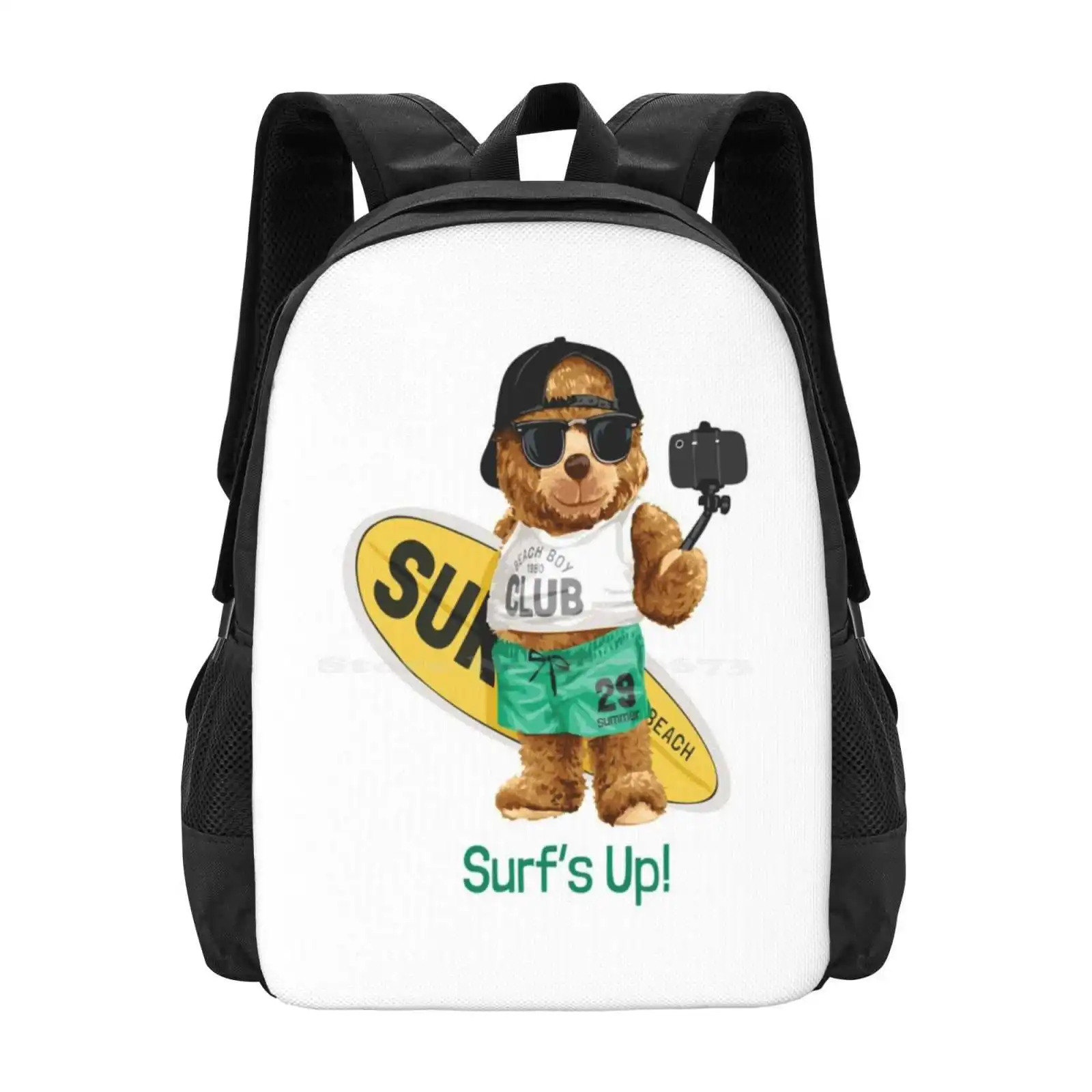 

Surf'S Up Teddy Bear Backpack For Student School Laptop Travel Bag Surfing Surfer Surfboard Beach Summer Sand Sea Sassy Chill