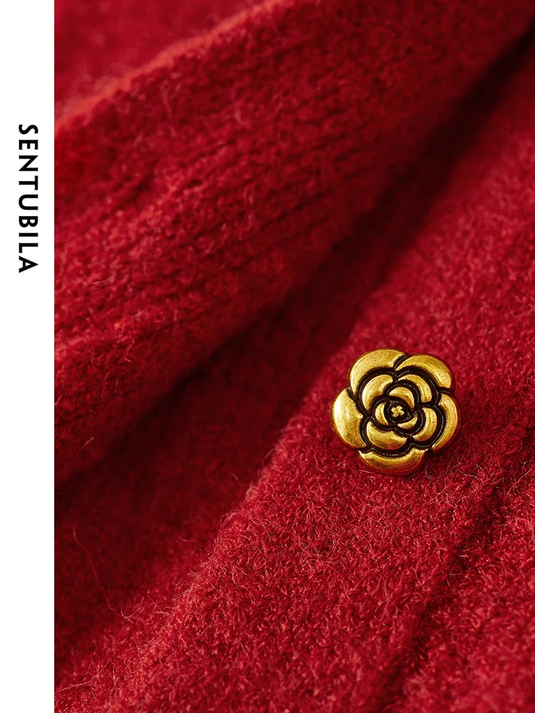 SENTUBILA весенний вязаный укороченный кардиган с круглым вырезом и