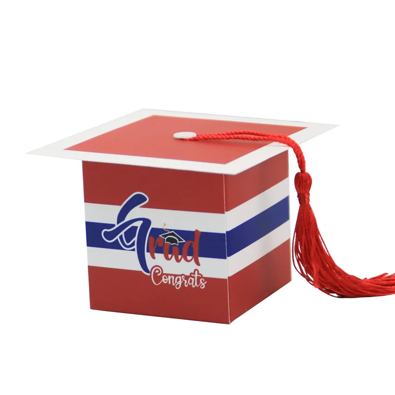 

10Pcs Graduation Doctor Hat Candy Boxes Decoration with Tassels Red Green Gift Box Packaging Graduation Congratulation Gift 2023