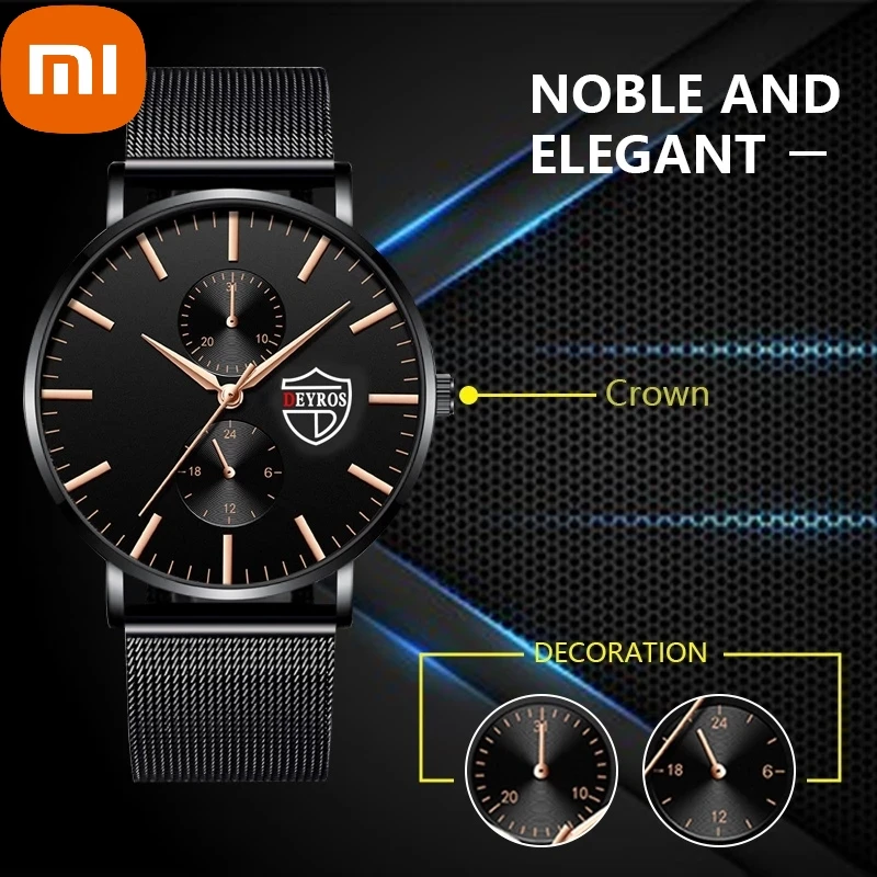 

Часы наручные XIAOMI мужские ультратонкие, модные деловые повседневные кварцевые, с сетчатым ремешком из нержавеющей стали