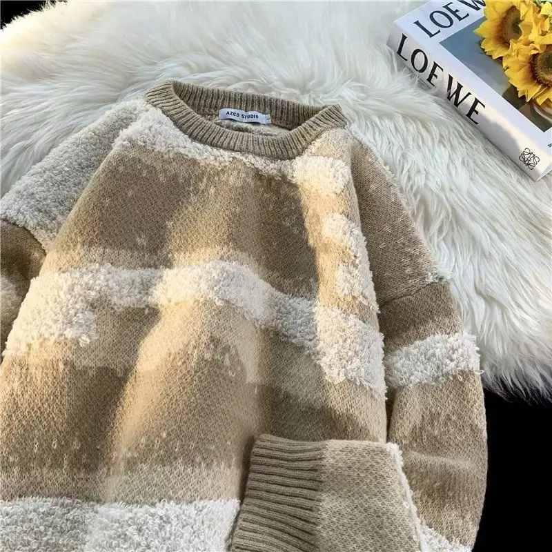 

Lazy striped sweaters for men and women in autumn and winter retro trend knitwear loose and personalized couple casual sweaters