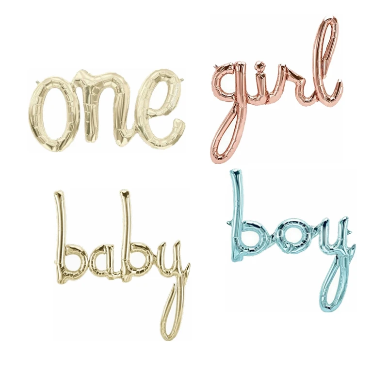 One Baby Boy Girl Script Foil Balloon Baby Shower 1st Birtdhay Party Decorations Gender Reveal Balloon Banner Decoration