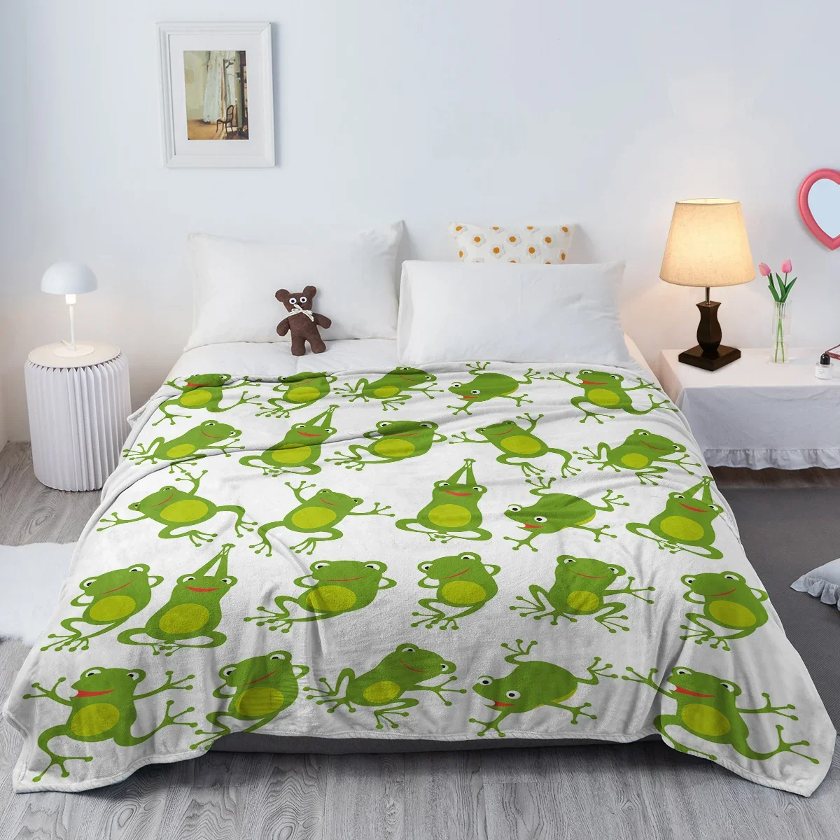 Зеленое мультяшное милое искусственное кресло теплый уютный мягкий плед