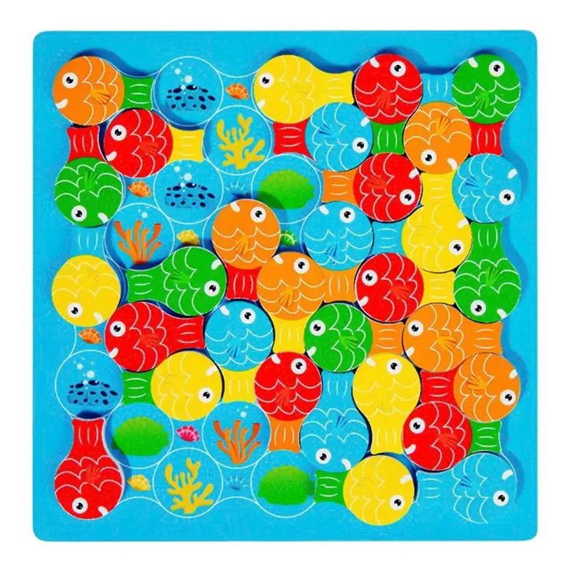 

Wooden Puzzle Jigsaw Toy Montessori Baby Toys Wood Small Fish Matching Elimination Game Kids Early Educational Toys