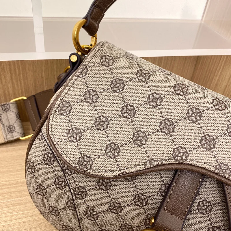 Vintage Houndstooth Saddle Handbag Purses For Women Shoulder Crossbody Bags 2023 New Fashion Ladies Messenger Bag High Quality