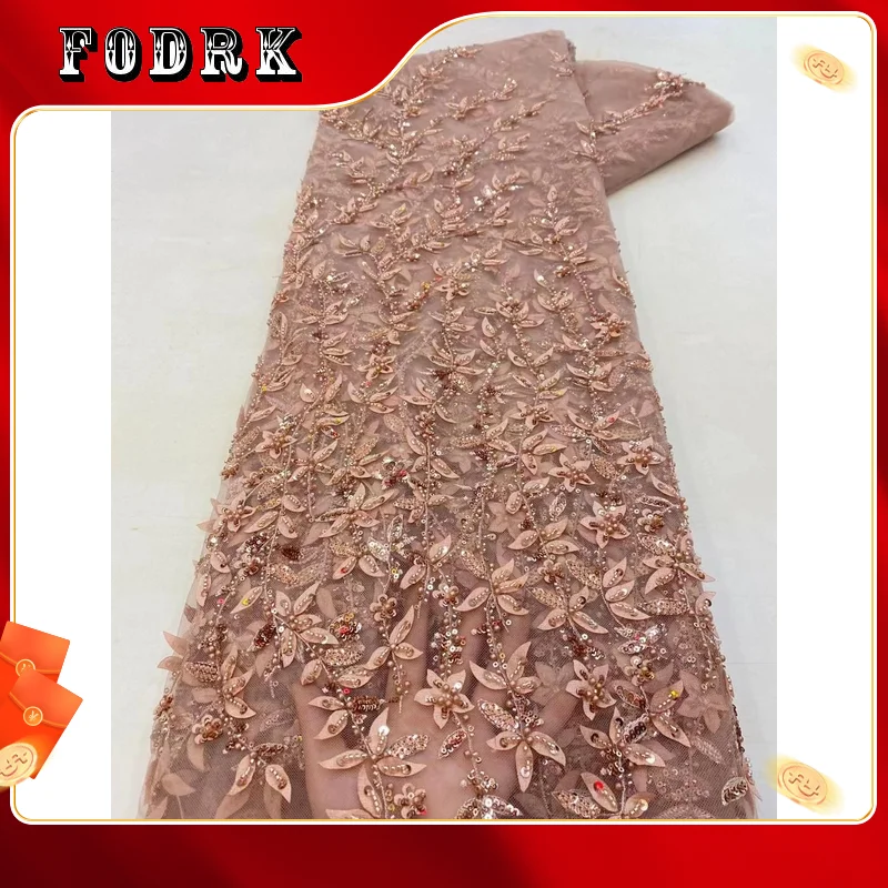 

Nigerian French Lace Fabric 2023 High Quality Sequin Embroidered Luxurious White Beaded Lace Fabric 5 Yards WeddingXZ68