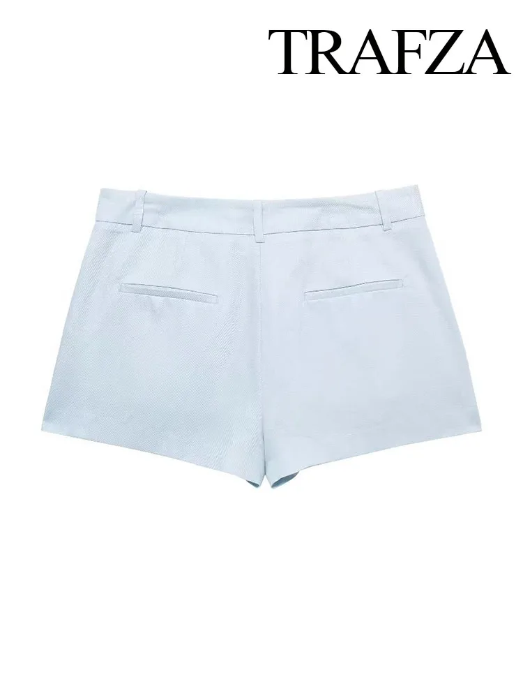 Шорты женские с заниженной талией однотонные льняные смешанные штаны на молнии