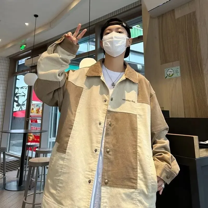 Куртка мужская Вельветовая в винтажном стиле модная рубашка с лацканами цветная