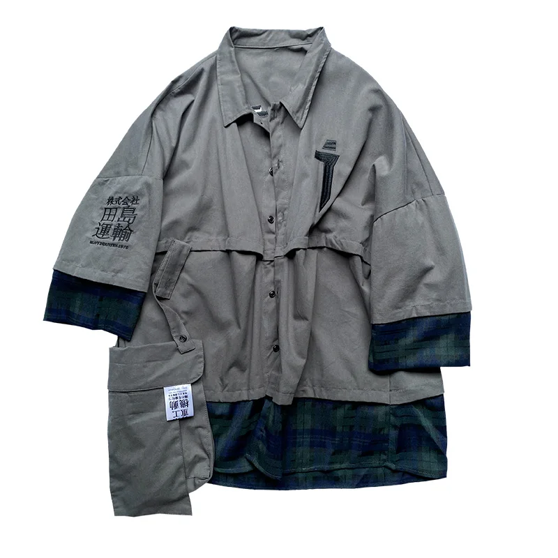 

Techwear Japan Style Letter Embroidery Pockets Hip Hop Cargo Shirts Men Retro Summer Casual Streetwear Blouses Vintage Cardigan