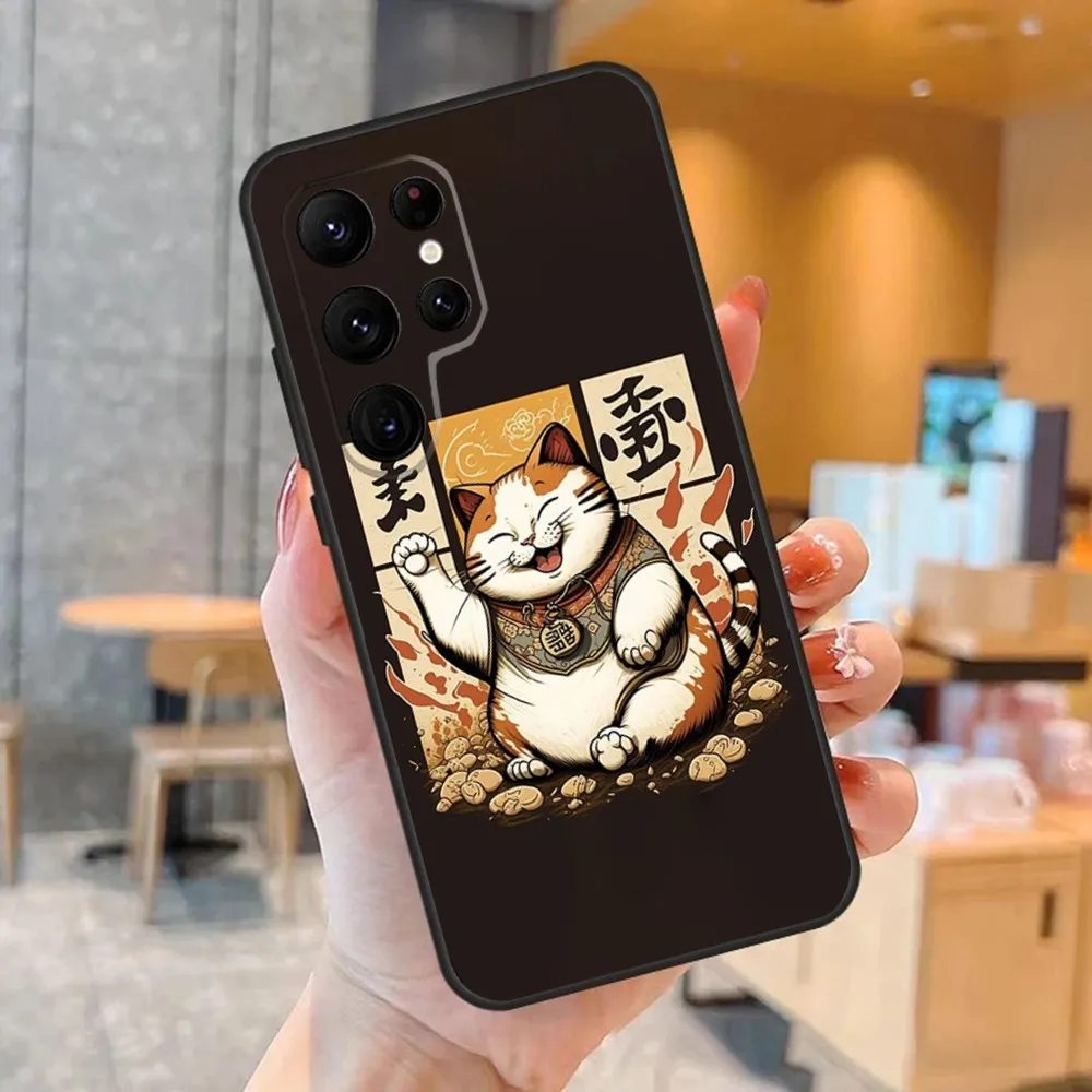 Чехол для телефона Maneki Neko Lucky Cat SamsungS23 S22 S21 S20 Ultra Pro S10 S30Plus S9 20lite Black Cover