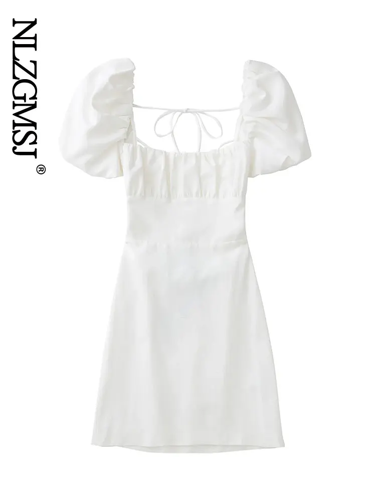 

Nlzgmsj ZBZA Women Dress Summer Fashion Short Sleeve Square Neck Backless Sexy Dress Ladies Fashion Dresses Vestidos 202203