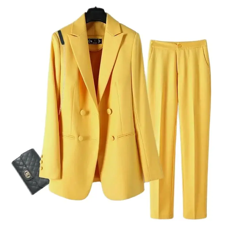 

Женский Деловой брючный костюм, двубортный Блейзер, пиджак и брюки, комплект из двух предметов, рабочая одежда
