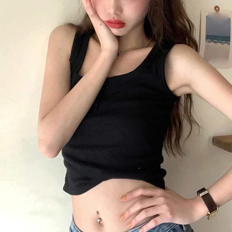 

Майка женская укороченная на пуговицах, модная одежда без рукавов, теплый повседневный простой УТЕПЛЕННЫЙ ТОП оверсайз