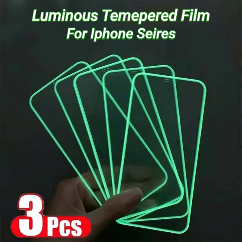 3PCS For Apple Iphone XR XS 13 12 11 Pro Max 6 7 8 Plus 6S Luminous Screen Protectors Glowing in Dark Temepered Glass Film