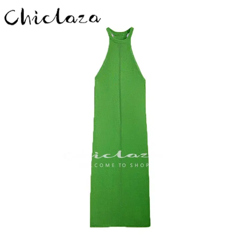 

CHICLAZA 2022 Summer Women Fashion Sleeveless Sexy Slim Knit Dresses Female Solid Simple Casual Dress