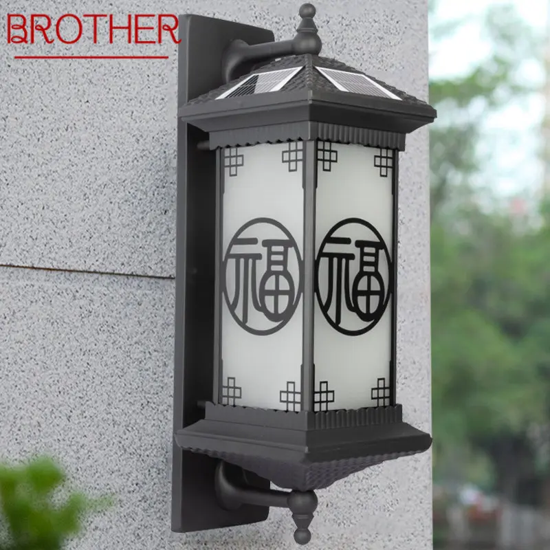 

BROTHER Outdoor Solar Wall Lamp Creativity Black Sconce Lights LED Waterproof IP65 for Home Villa Balcony Courtyard
