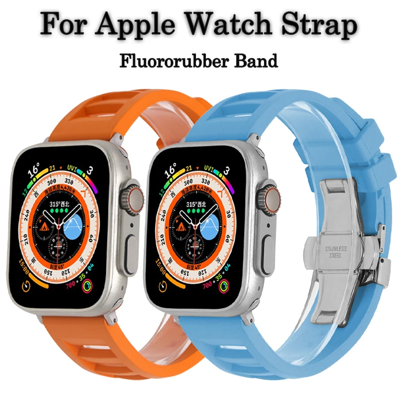 

Fluororubber Strap for Apple Watch Ultra Band 49mm 45mm 41mm 44mm 42mm Sport Bracelet Correas Iwatch Series 8 7 6 SE 5 4 38/40mm