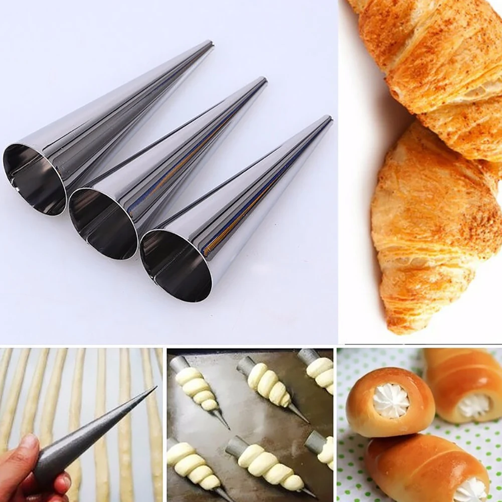 

12Pcs Conical Tube Cone Roll Moulds Spiral Croissants Molds Cream Horn Mould Pastry Mold Cookie Dessert Kitchen Baking Tool