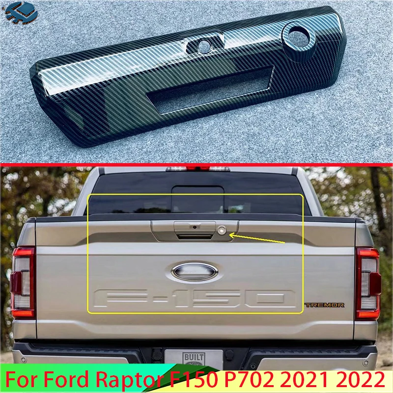 

For Ford Raptor F150 P702 2021 2022 Car Accessories Carbon Fiber Style Rear Trunk Tailgate Door Handle Bowl Catch Cover Trim