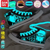 bandai japanese anime 2022 childrens high top canvas shoes womens trendy casual luminous shoelace print mens flat shoes