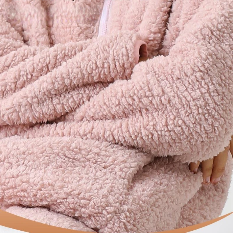 New Winter Women's Cashmere Pajama Suit Warm Long Sleeved Shirt Trousers Korean Fashion Solid Color Basic Household Clothes