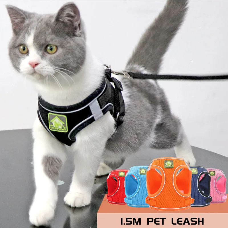 

Воздухопроницаемый ошейник для кошек, светоотражающий нагрудный ремень для домашних животных и свинцовый комплект, ожерелье для маленьких...