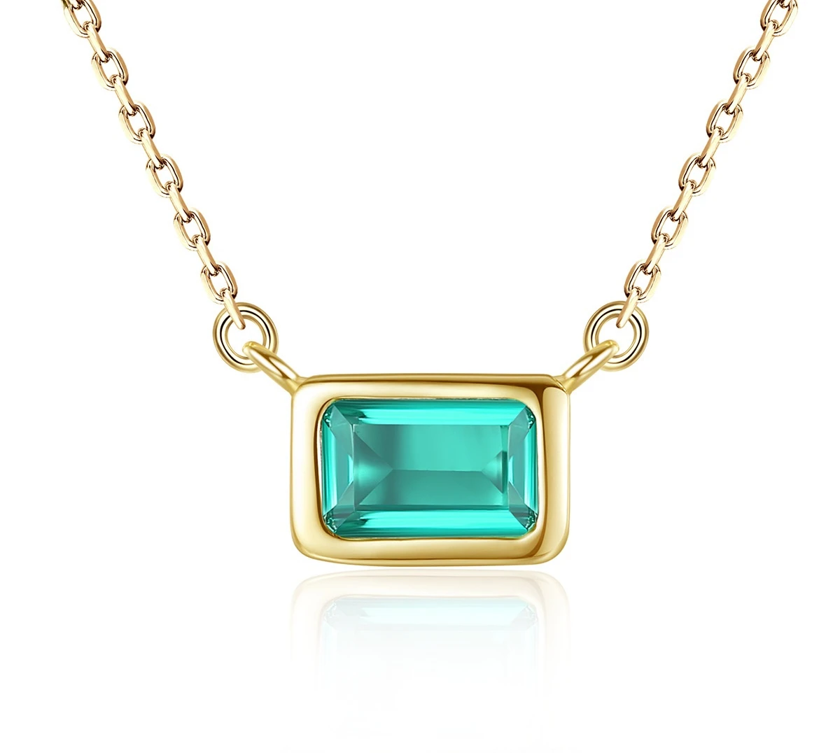 

Electroplated 18K real gold 925 Silver Necklace European and American simple square color treasure Pendant Silver Jewelry