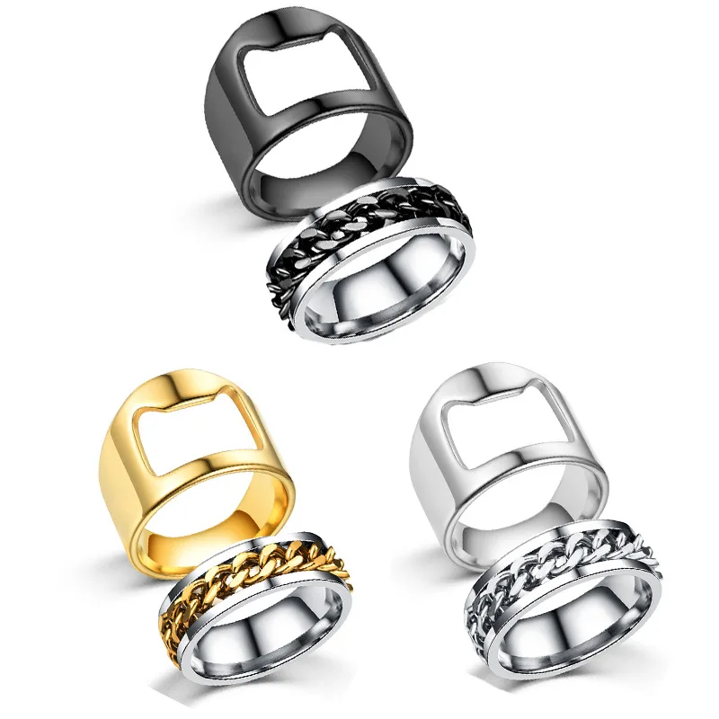 

New Creative Multifunctional Stainless Steel Beer Corkscrew Bar Tool Ring Set Punk Rock Party Men Ring Accessories Wholesale