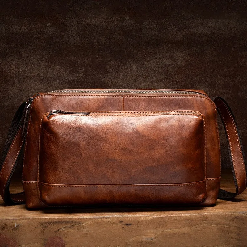 

Slow Time/Mantime Business Casual Leather Messenger Bag Street Fashion Horizontal Men's Bag First Layer Cowhide Leather Single-S