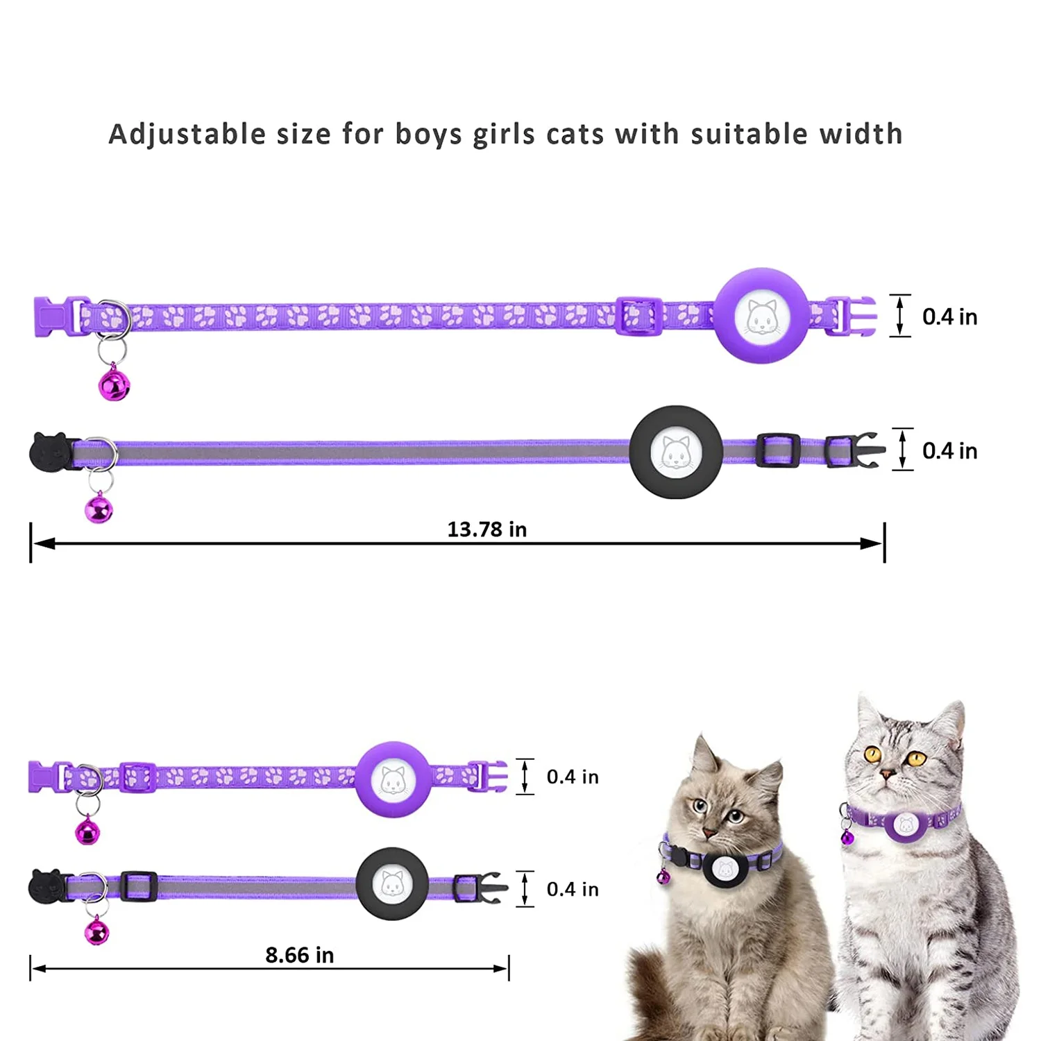 

2Pack Cat Collar, for Air Tag Cat Collars with Safety Buckle and Removable Bell for Apple Airtag Small Pet Collar Purple