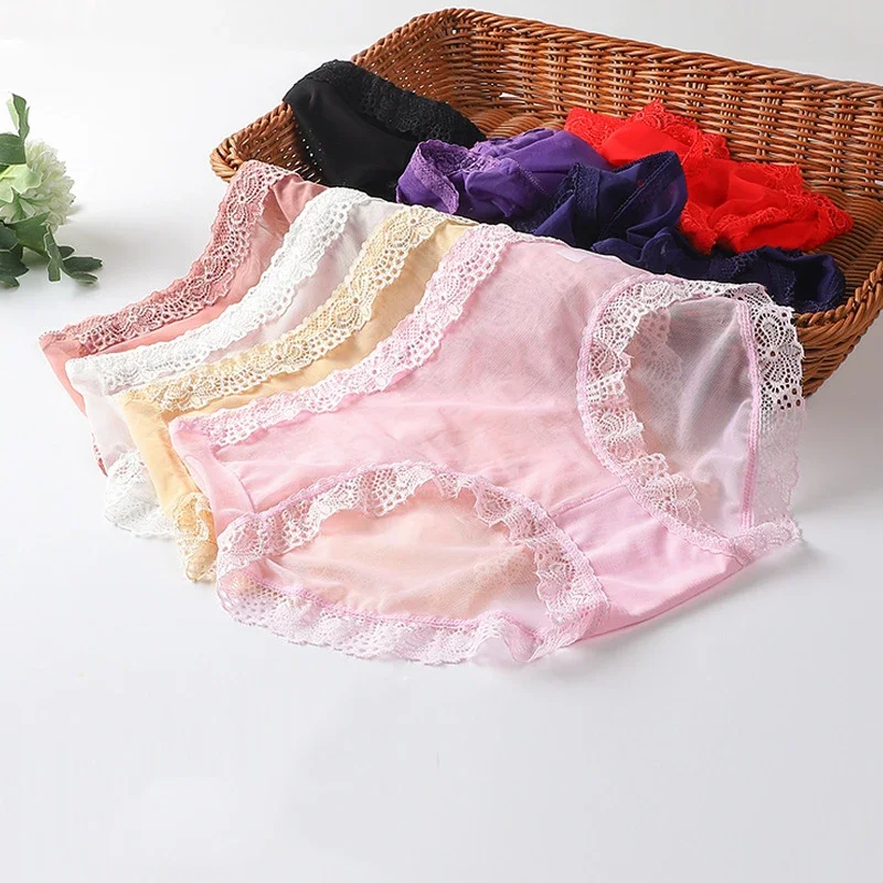 

Full Transparent Women's Panties Sexy Lady Perspective Panty Breathable Quick Dry Mesh Lace Panties Underwear Brief Female