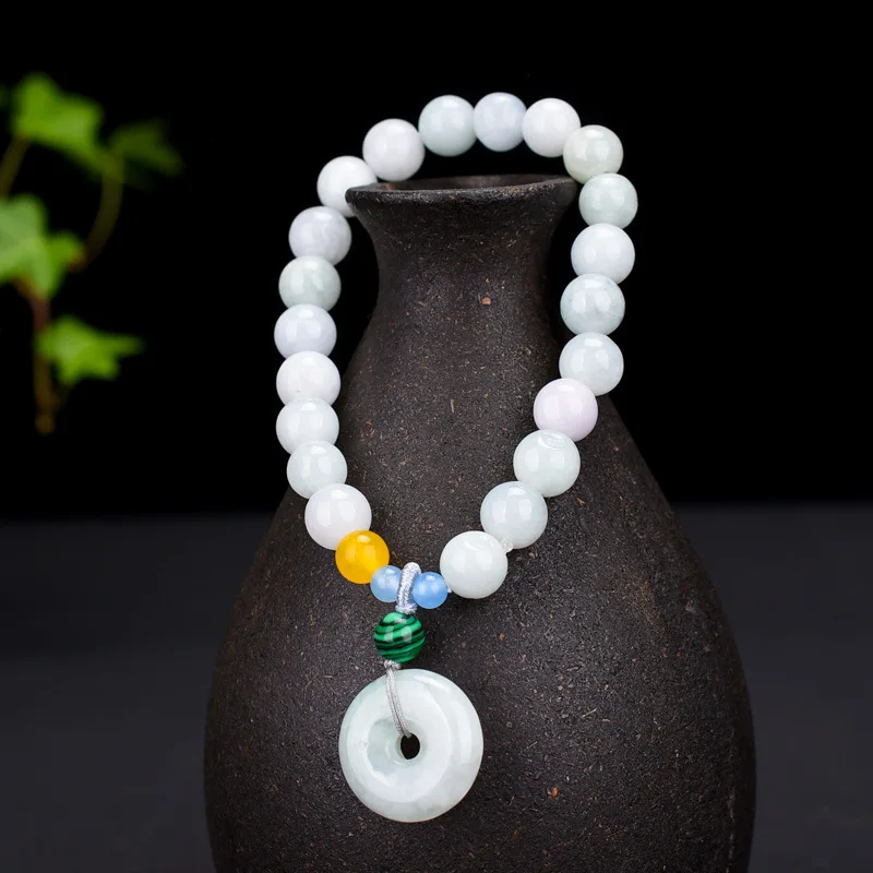 

Grade A Burma Jade Bracelet With Donut Charm Lotus Bead Tassel Myanmar Jadeite Bangles Bracelets Women Fine Jewelry Accessories