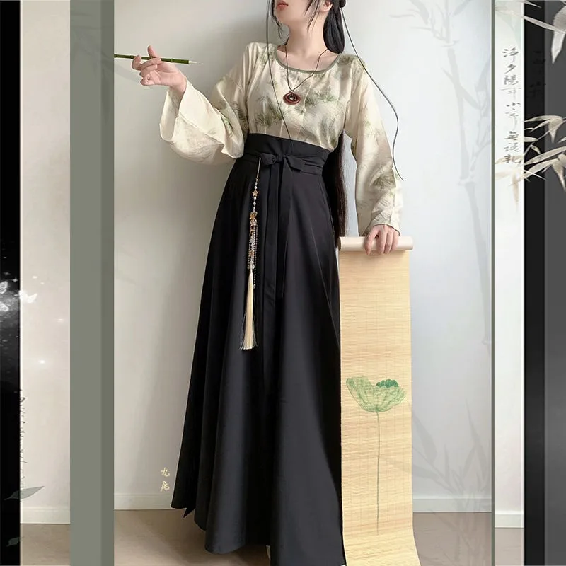 Женский древний китайский костюм с круглым вырезом и длинными рукавами топ