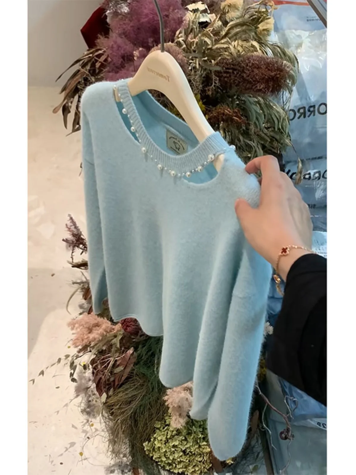 Легкий роскошный вязаный топ с длинными рукавами в стиле вестерн Sle Hollow Design Sense