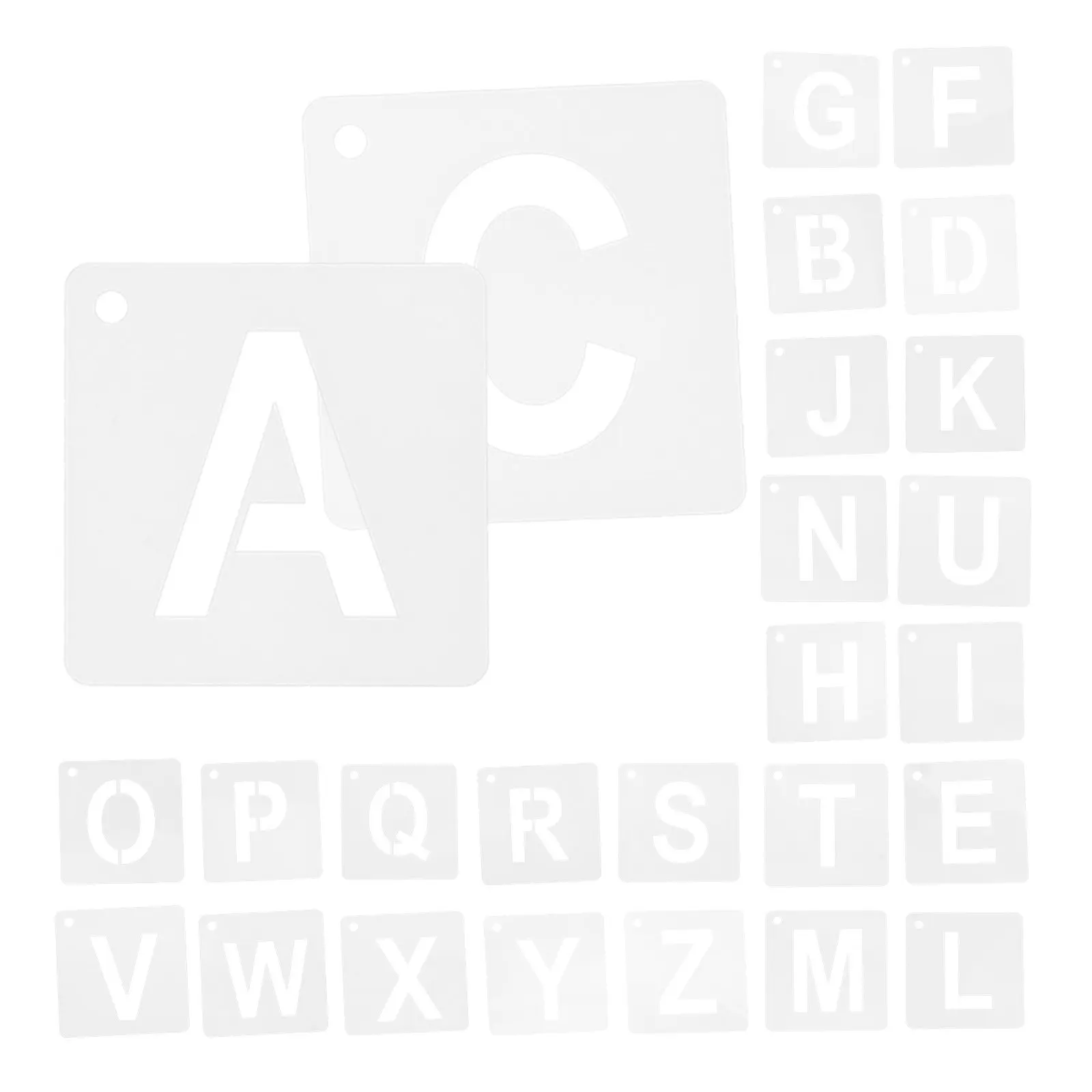 Фото Набор пластиковых трафаретов с алфавитом, многоразовые шаблоны заглавных букв для развития грамотности у детей, рисования, творчества №1