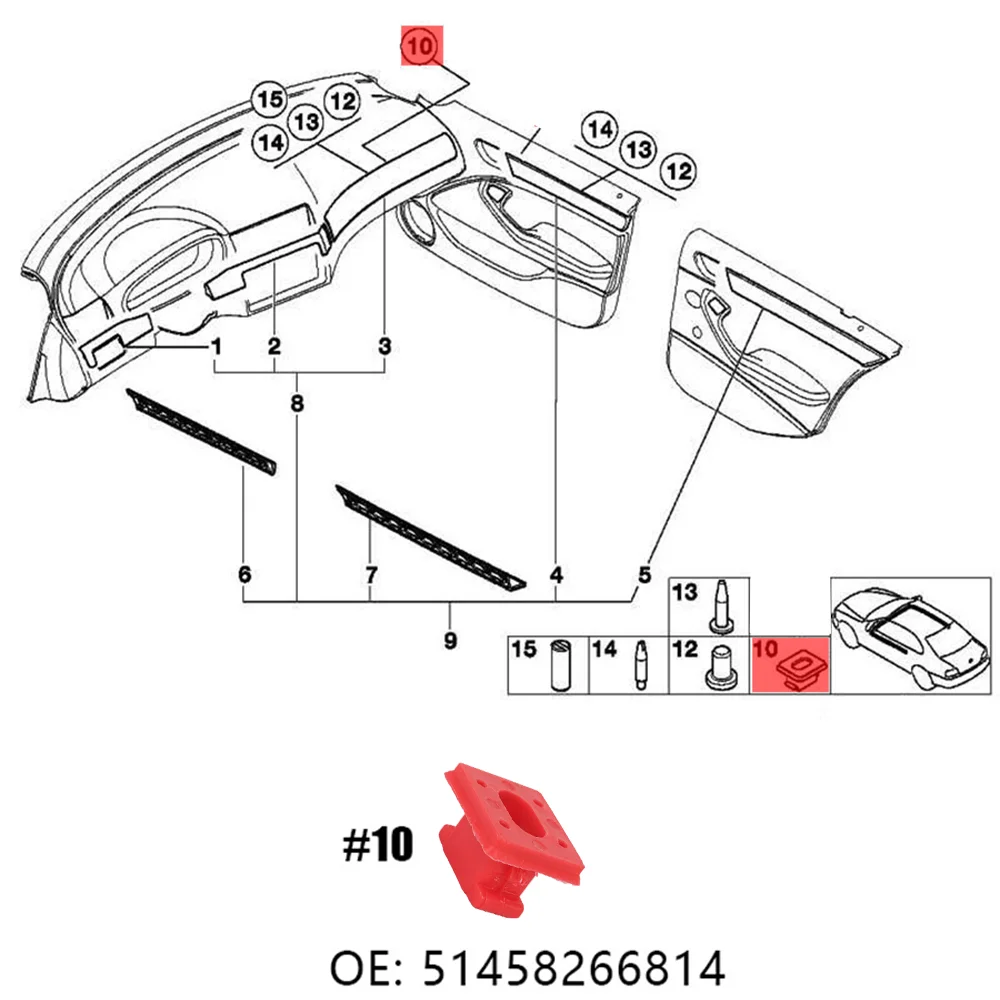 

10x Car Door Interior Dashboard Dash Trim Moulding Clips For BMW 3 Series E46 E90 E91 E92 E93 X5 E53 Retainers 51458266814