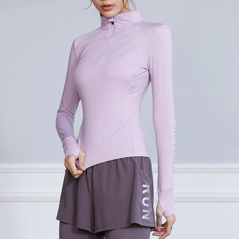 Women Long Sleeve 1/4 Zip Yoga Shirt Top Workout Gym Sweatshirt Sport Quick Dry Mesh Nylon Spandex Running T Shirt Active Wear