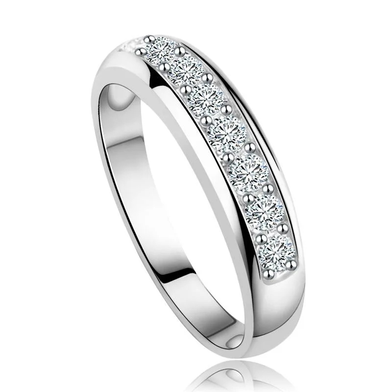 

925 Silver Plated Ring Simple High-end Classic Couple Ring Single Row Diamond Ring Ring For Women